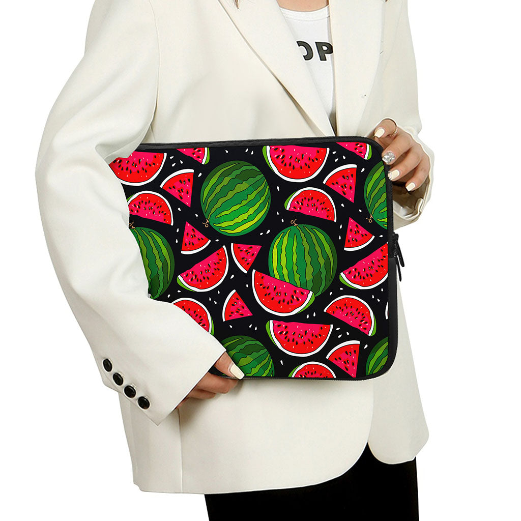 Black Watermelon Pieces Pattern Print Laptop Sleeve