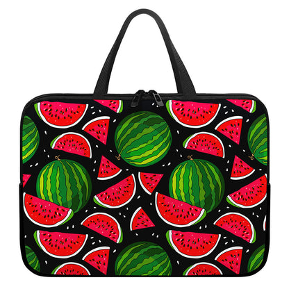 Black Watermelon Pieces Pattern Print Laptop Sleeve With Handle