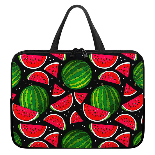 Black Watermelon Pieces Pattern Print Laptop Sleeve With Handle