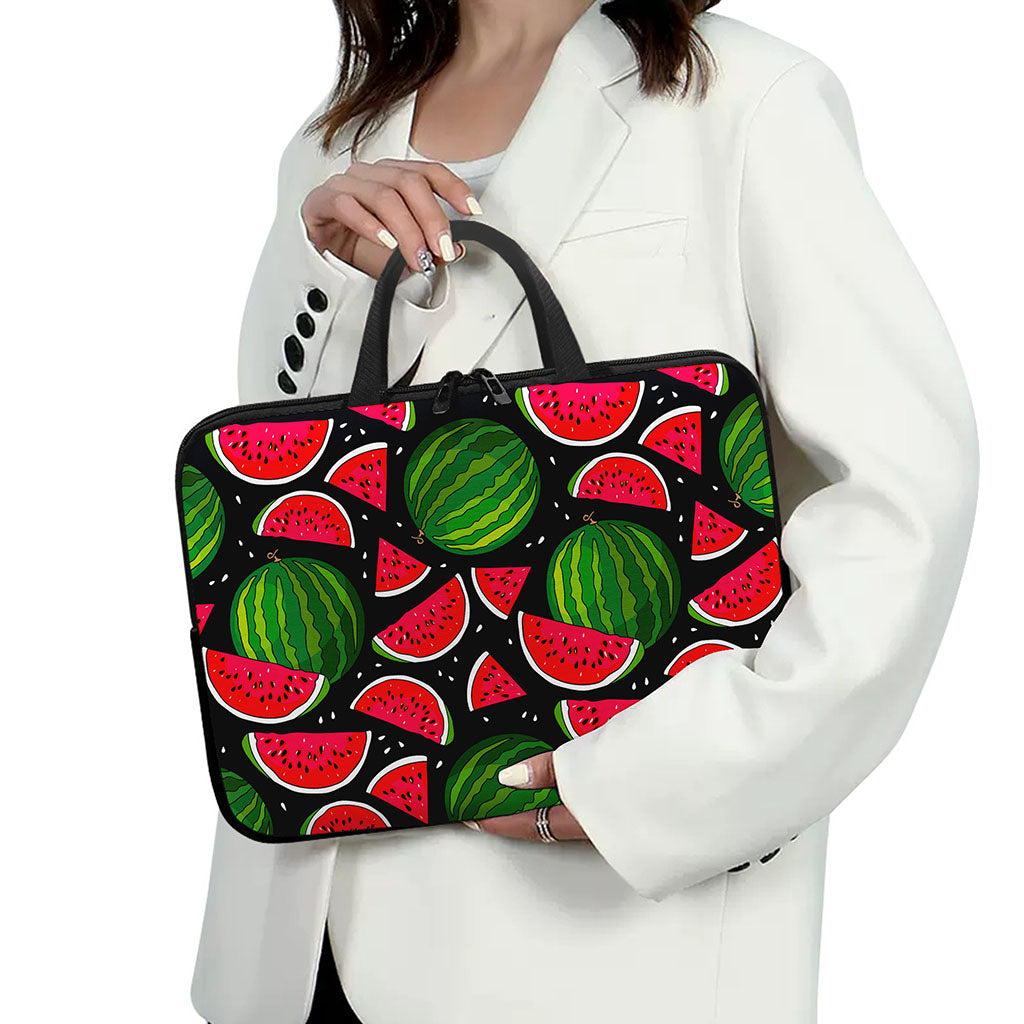 Black Watermelon Pieces Pattern Print Laptop Sleeve With Handle