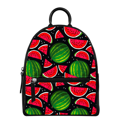 Black Watermelon Pieces Pattern Print Leather Backpack