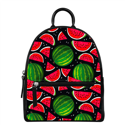 Black Watermelon Pieces Pattern Print Leather Backpack