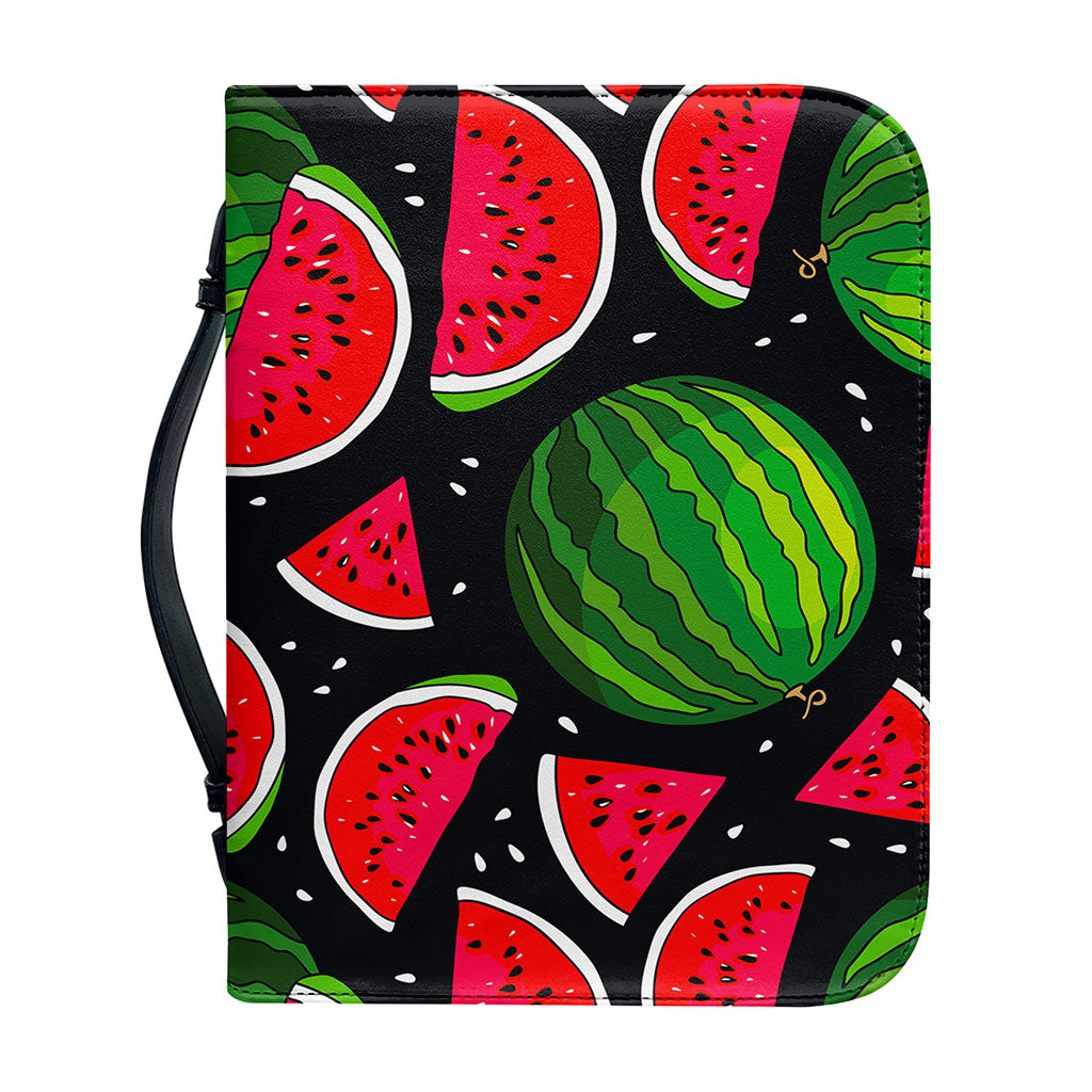 Black Watermelon Pieces Pattern Print Leather Bible Cover