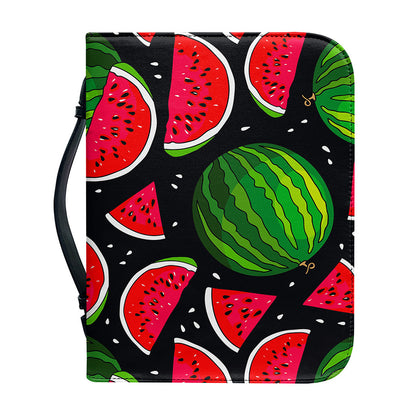 Black Watermelon Pieces Pattern Print Leather Bible Cover