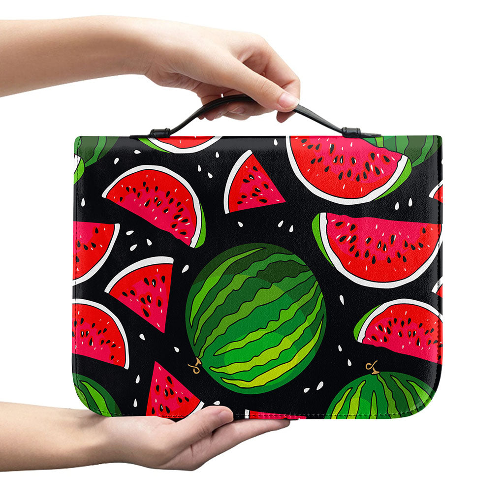 Black Watermelon Pieces Pattern Print Leather Bible Cover