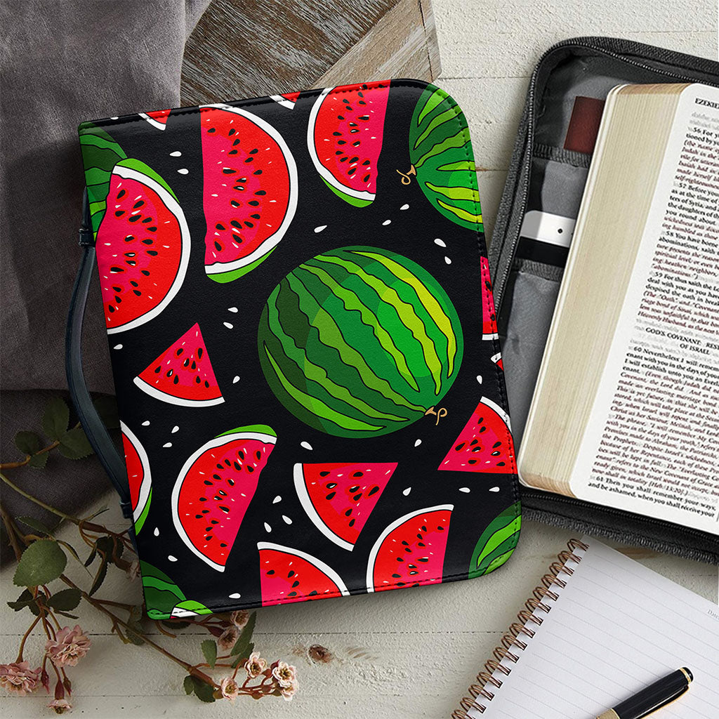 Black Watermelon Pieces Pattern Print Leather Bible Cover