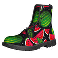 Black Watermelon Pieces Pattern Print Lace-Up Boots