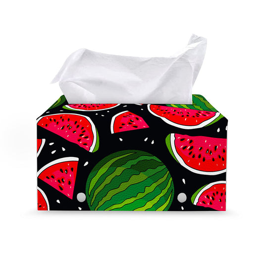 Black Watermelon Pieces Pattern Print Leather Tissue Box Cover