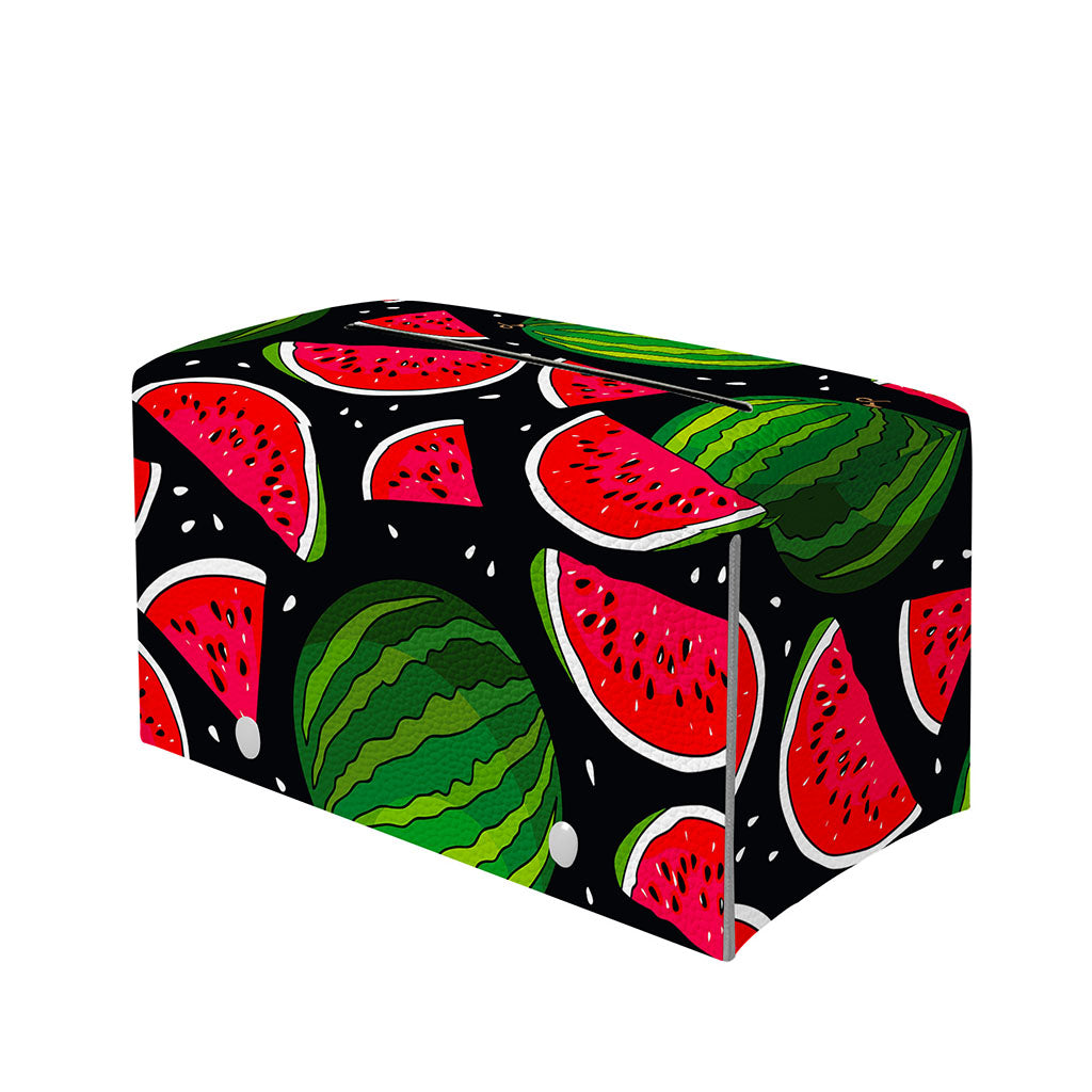 Black Watermelon Pieces Pattern Print Leather Tissue Box Cover