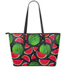 Black Watermelon Pieces Pattern Print Leather Tote Bag