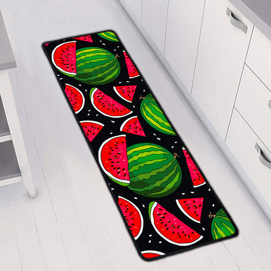 Black Watermelon Pieces Pattern Print Long Kitchen Mat