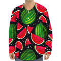 Black Watermelon Pieces Pattern Print Long Sleeve Baseball Jersey