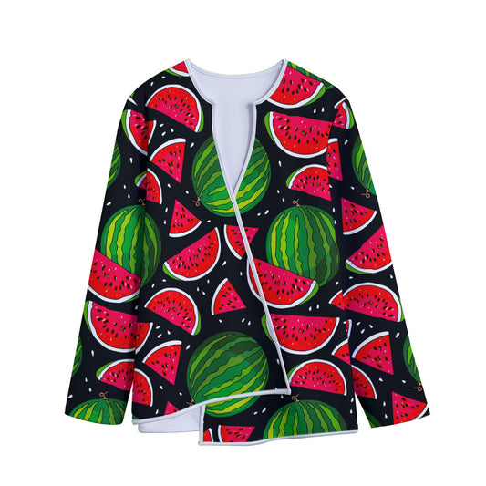 Black Watermelon Pieces Pattern Print Long Sleeve Short Coat