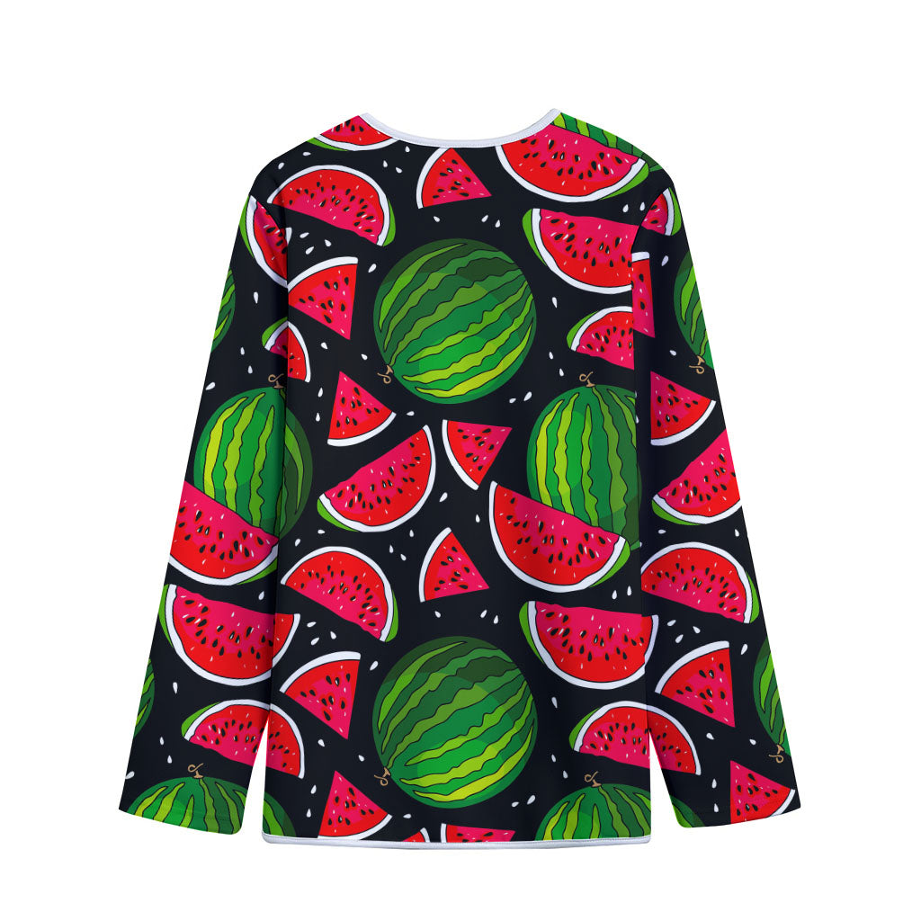 Black Watermelon Pieces Pattern Print Long Sleeve Short Coat