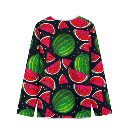 Black Watermelon Pieces Pattern Print Long Sleeve Short Coat