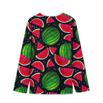 Black Watermelon Pieces Pattern Print Long Sleeve Short Coat