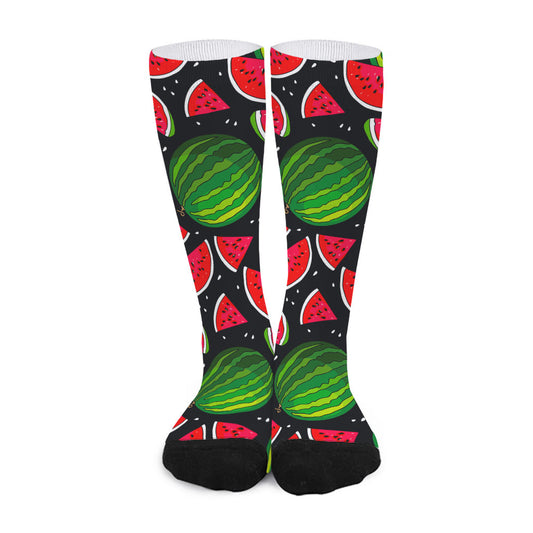 Black Watermelon Pieces Pattern Print Long Socks