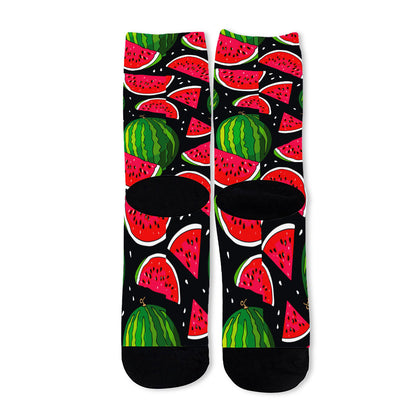 Black Watermelon Pieces Pattern Print Long Socks