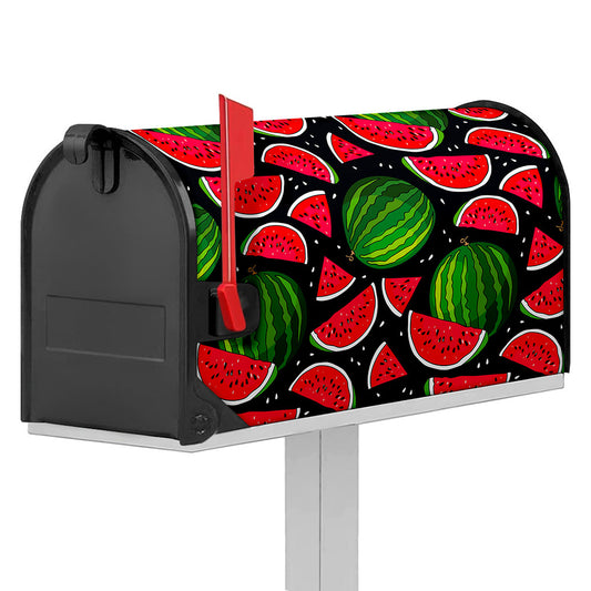 Black Watermelon Pieces Pattern Print Mailbox Cover