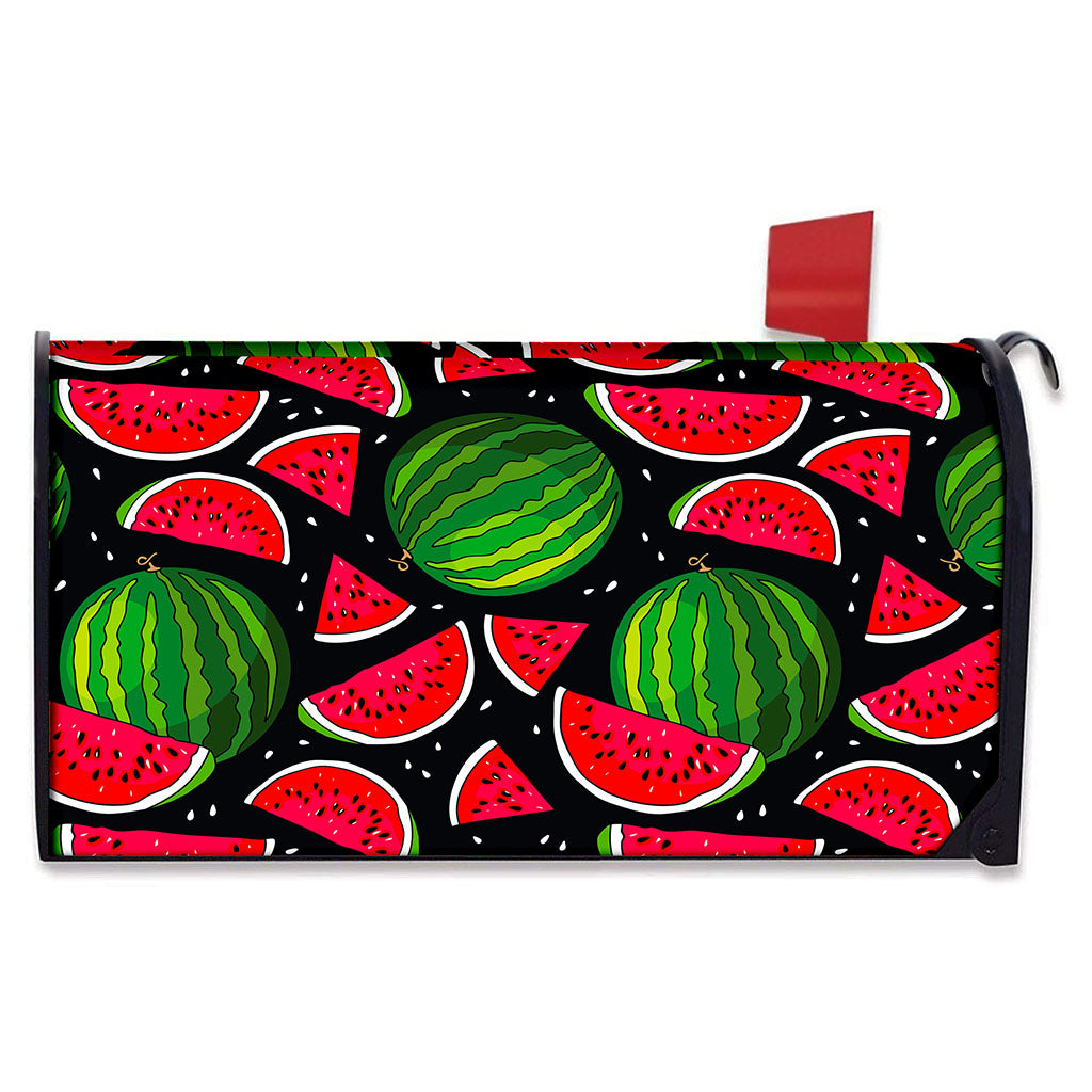 Black Watermelon Pieces Pattern Print Mailbox Cover
