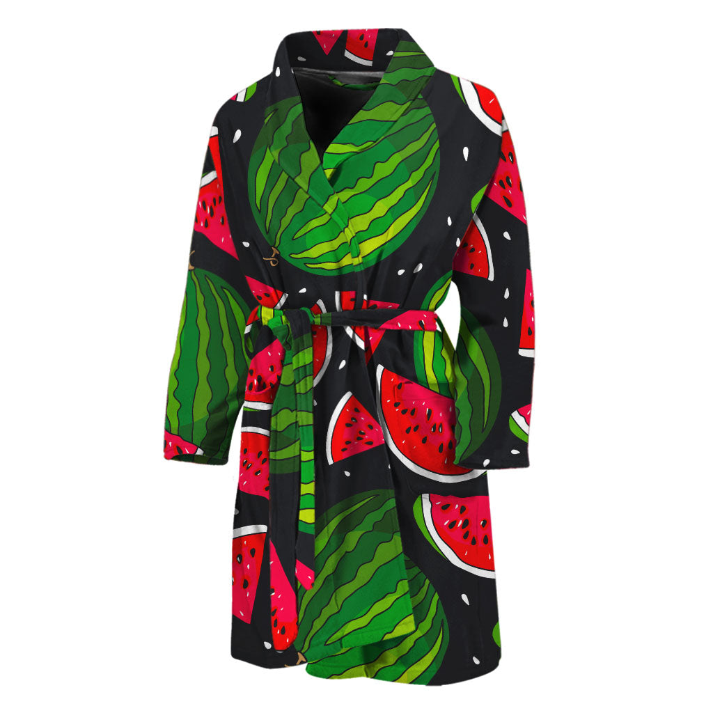 Black Watermelon Pieces Pattern Print Men's Bathrobe