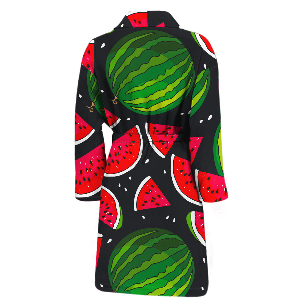 Black Watermelon Pieces Pattern Print Men's Bathrobe