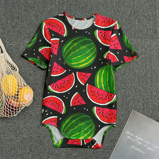 Black Watermelon Pieces Pattern Print Men's Bodysuit