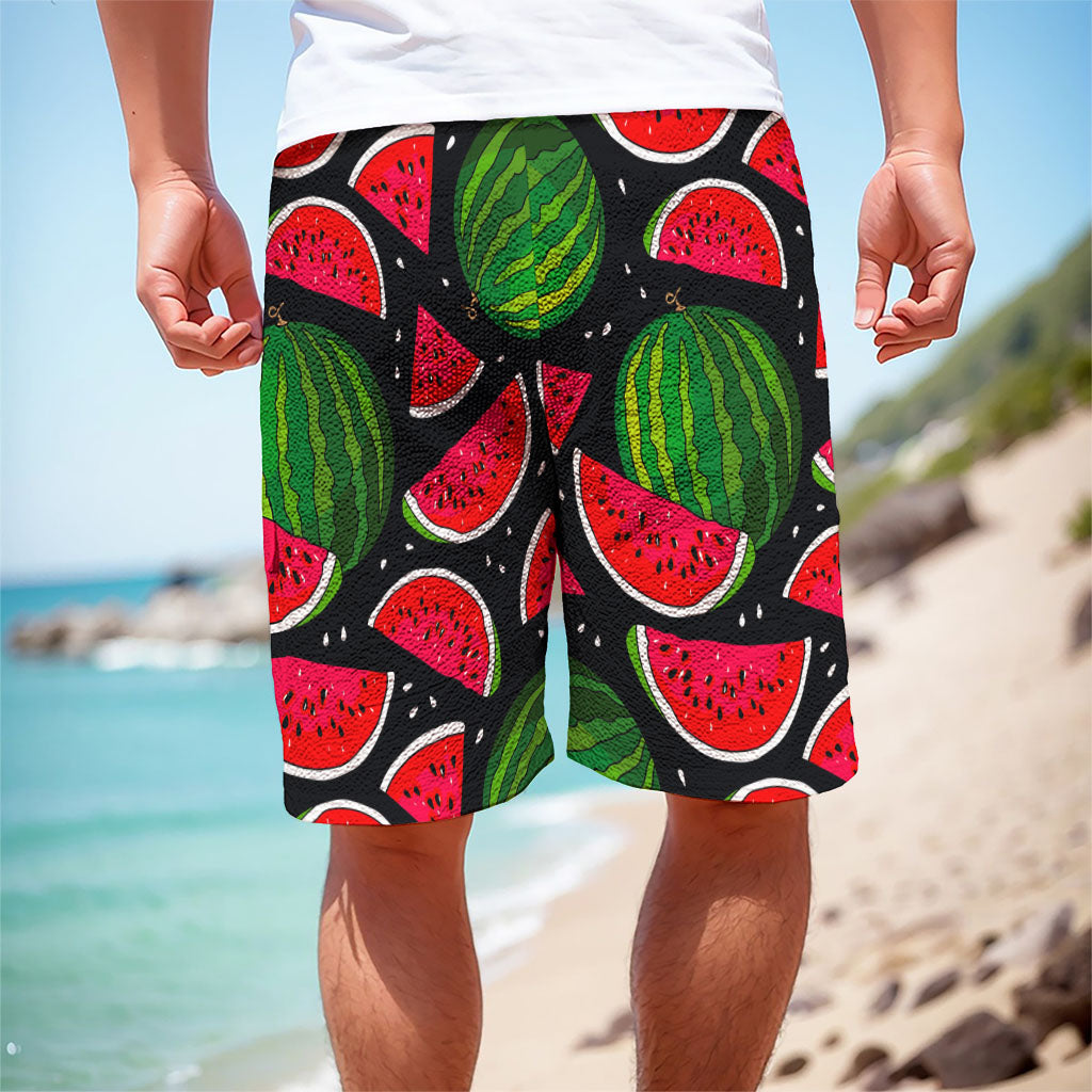 Black Watermelon Pieces Pattern Print Men's Cargo Shorts