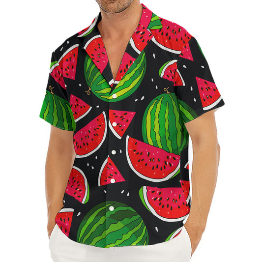 Black Watermelon Pieces Pattern Print Men's Deep V-Neck Shirt