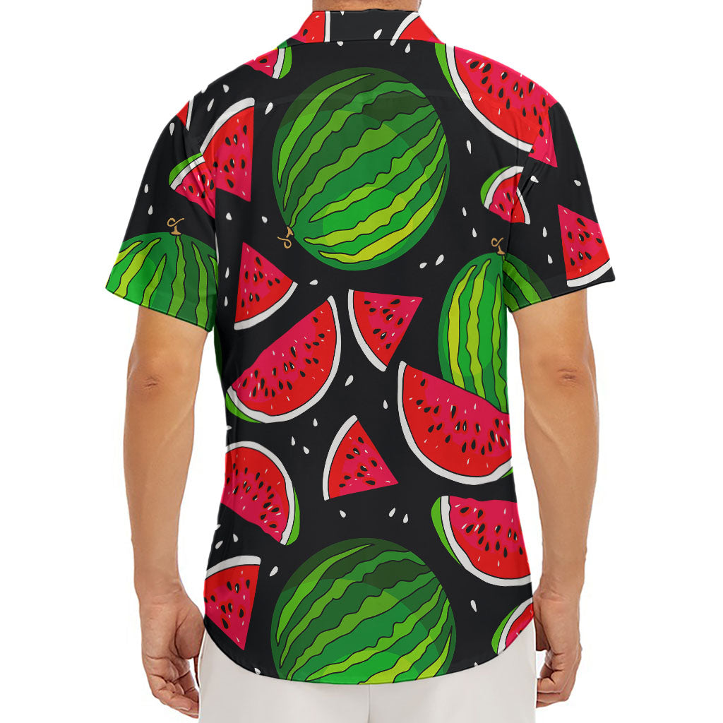 Black Watermelon Pieces Pattern Print Men's Deep V-Neck Shirt