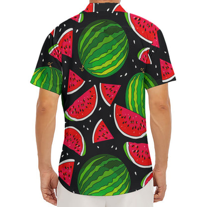 Black Watermelon Pieces Pattern Print Men's Deep V-Neck Shirt
