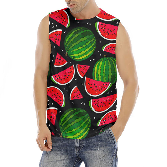 Black Watermelon Pieces Pattern Print Men's Fitness Tank Top