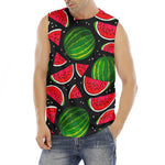 Black Watermelon Pieces Pattern Print Men's Fitness Tank Top