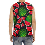 Black Watermelon Pieces Pattern Print Men's Fitness Tank Top