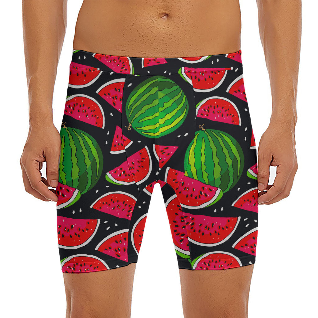 Black Watermelon Pieces Pattern Print Men's Long Boxer Briefs