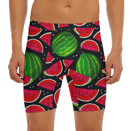 Black Watermelon Pieces Pattern Print Men's Long Boxer Briefs
