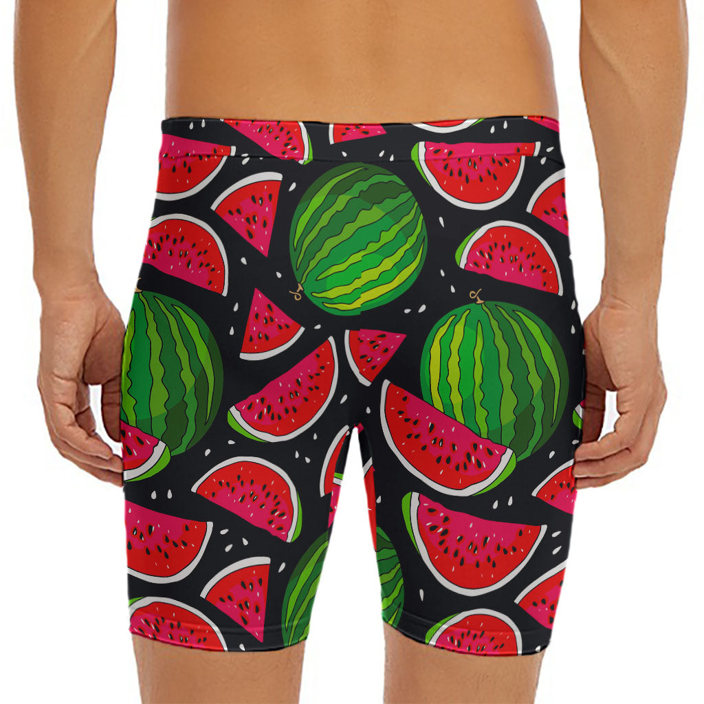 Black Watermelon Pieces Pattern Print Men's Long Boxer Briefs
