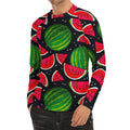 Black Watermelon Pieces Pattern Print Men's Long Sleeve Rash Guard