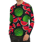 Black Watermelon Pieces Pattern Print Men's Long Sleeve Rash Guard