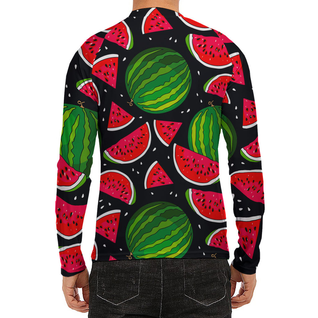Black Watermelon Pieces Pattern Print Men's Long Sleeve Rash Guard