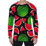 Black Watermelon Pieces Pattern Print Men's Long Sleeve T-Shirt