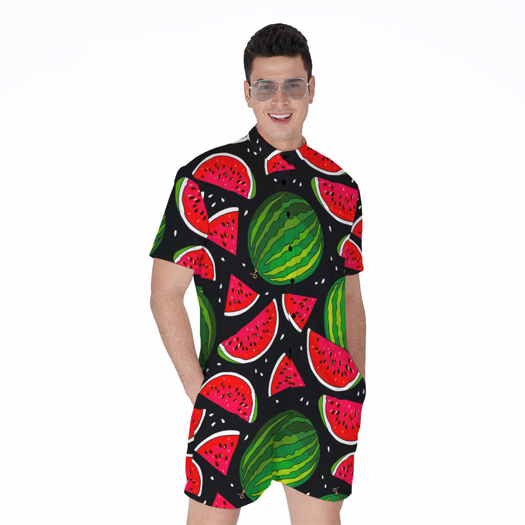 Black Watermelon Pieces Pattern Print Men's Rompers