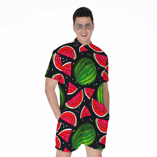 Black Watermelon Pieces Pattern Print Men's Rompers