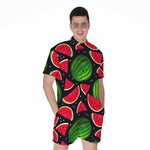 Black Watermelon Pieces Pattern Print Men's Rompers