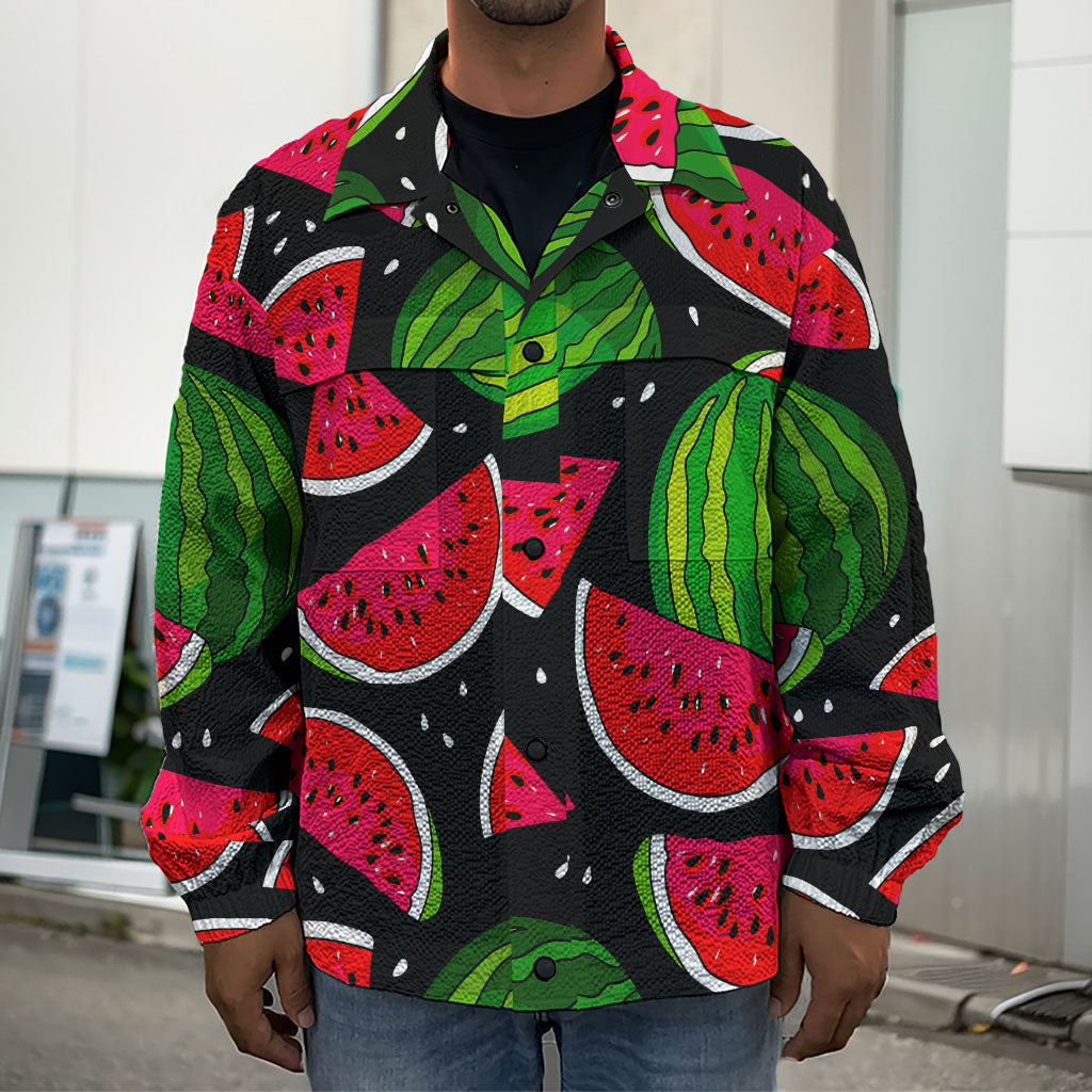 Black Watermelon Pieces Pattern Print Men's Shirt Jacket