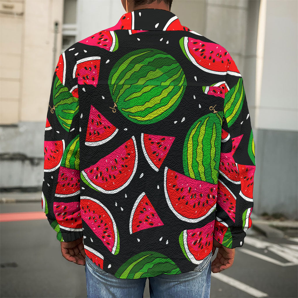 Black Watermelon Pieces Pattern Print Men's Shirt Jacket