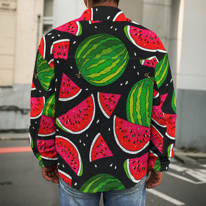 Black Watermelon Pieces Pattern Print Men's Shirt Jacket