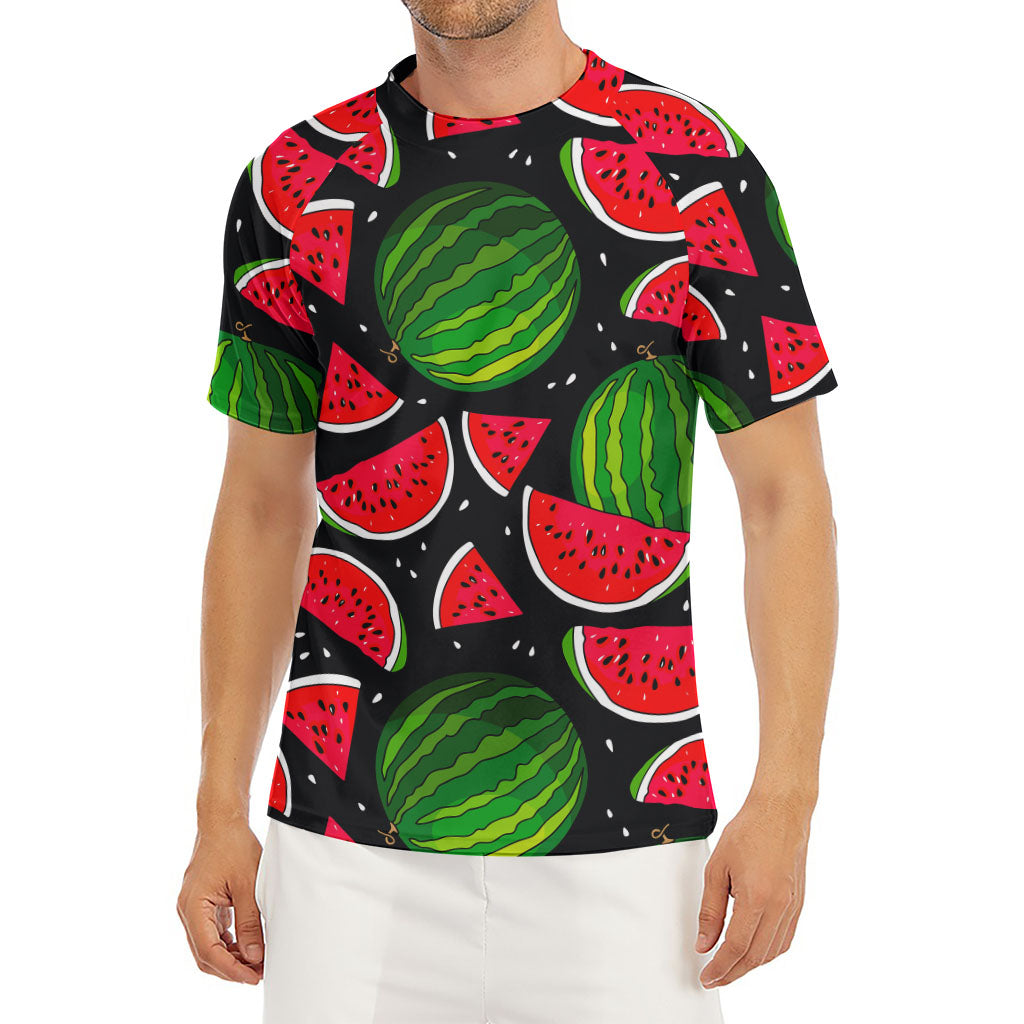 Black Watermelon Pieces Pattern Print Men's Short Sleeve Rash Guard