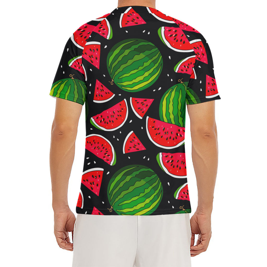 Black Watermelon Pieces Pattern Print Men's Short Sleeve Rash Guard