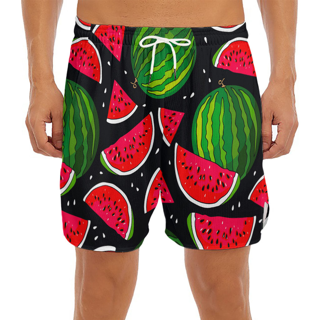 Black Watermelon Pieces Pattern Print Men's Split Running Shorts